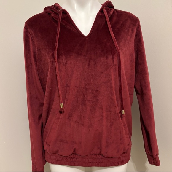MICHAEL KORS - Burgundy Velvet Hooded Pullover‎ - Picture 1 of 4